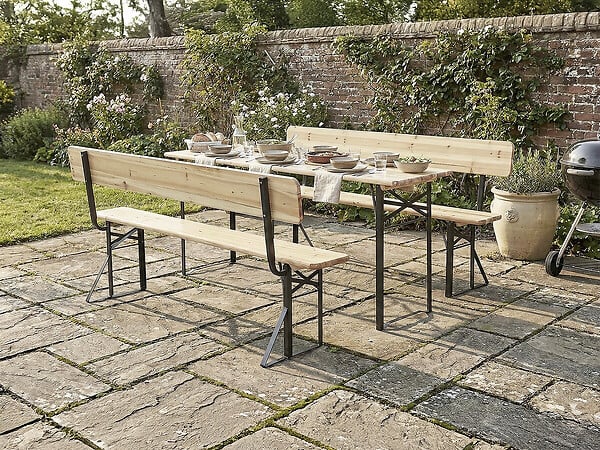 HABITAT ET JARDIN - Salon de jardin set brasserie en bois avec dossier "Lisbonne" - 180 cm - Marron - large