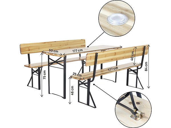 HABITAT ET JARDIN - Salon de jardin set brasserie en bois avec dossier "Lisbonne" - 180 cm - Marron - large