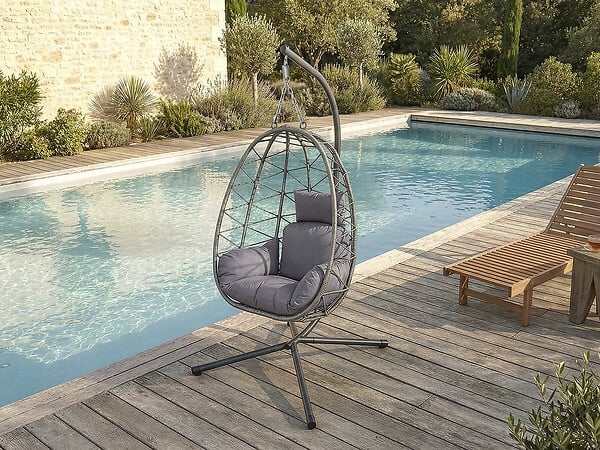 HABITAT ET JARDIN - Fauteuil oeuf suspendu en rotin "Cosi" - 99 x 92 x 194 cm - Gris - large