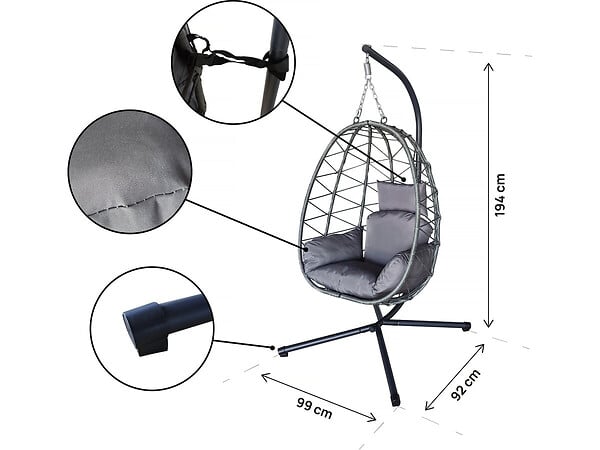 HABITAT ET JARDIN - Fauteuil oeuf suspendu en rotin "Cosi" - 99 x 92 x 194 cm - Gris - large