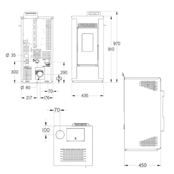 INTERSTOVES - Pack Poêle à granules GIOIA 9 Etanche + Kit Conduit Ventouse (sortie façade) - - large