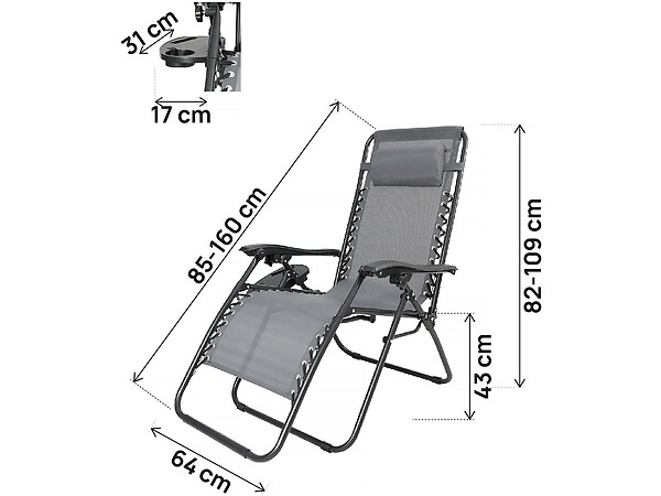HABITAT ET JARDIN - Fauteuil de jardin relax zéro gravité "Sintra" - Gris - large