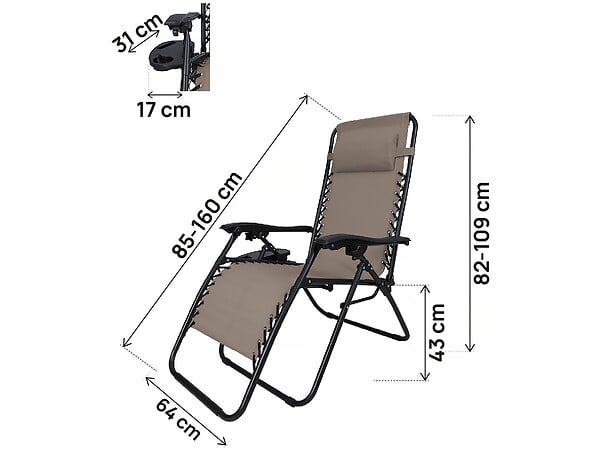 HABITAT ET JARDIN - Fauteuil de jardin relax zéro gravité "Sintra" - Taupe - large