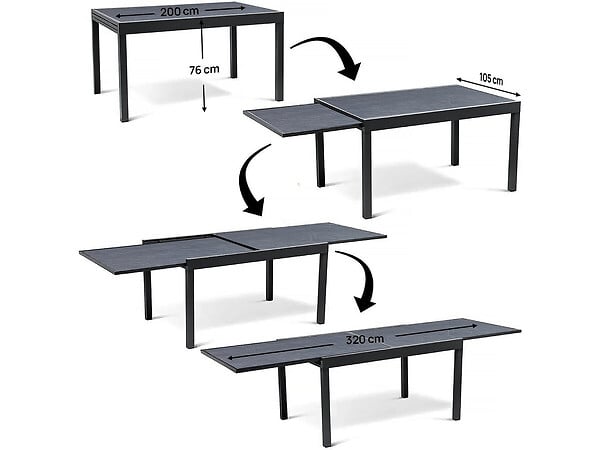 HABITAT ET JARDIN - Table jardin en aluminium extensible "Lagos" - 200/320 x 105 x 76 cm - Noir - large