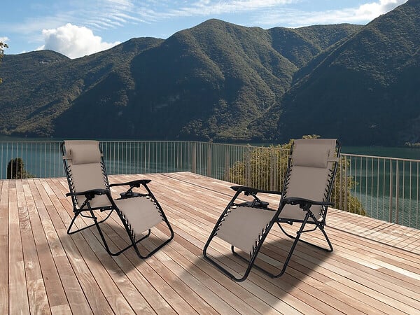 HABITAT ET JARDIN - Lot de 2 Fauteuils de jardin inclinable zéro gravité "Sintra" - Taupe - large