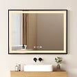 EMKE - EMKE Miroir lumineux salle de bain 80x60cm, Cadre noir, Miroir LED avec Interrupteur Tactile, Anti-buée, Horloge et Température, Lumière Neutre - vignette
