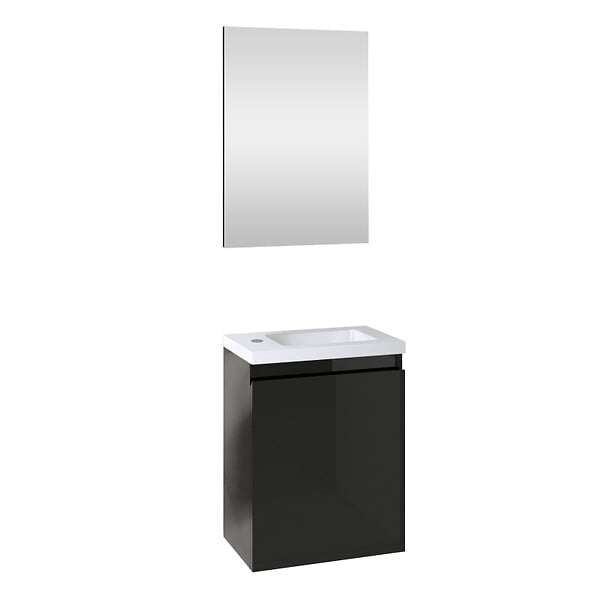 ALLIBERT - Pack lave mains avec miroir Porto Noir brillant - Marque allibert - large