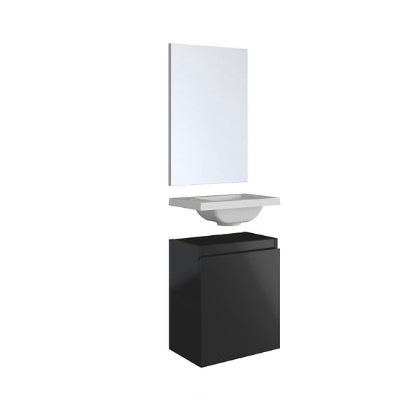 ALLIBERT - Pack lave mains avec miroir Porto Noir brillant - Marque allibert - large