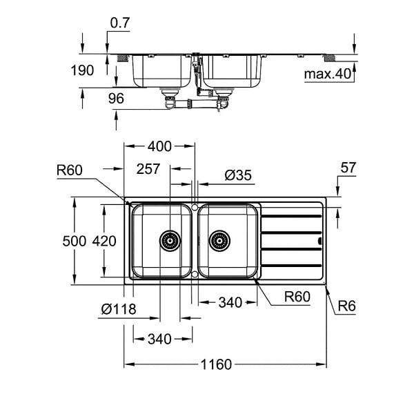 GROHE - Évier Grohe K500 en acier inoxydable (31588SD1) - large