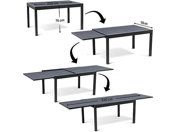 HABITAT ET JARDIN - Salon de jardin repas extensible "Lagos" - 200/320 x 105 x 76 cm - 12 chaises - Taupe - large
