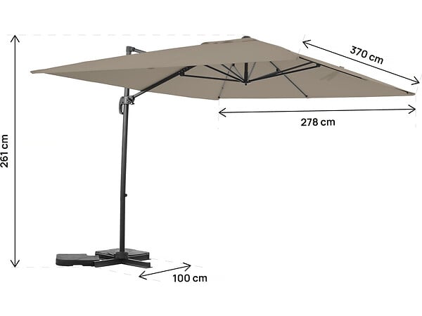 HABITAT ET JARDIN - Parasol jardin déporté en aluminium "Sky 4" - 3 x 4 m - Taupe - Dalles à lester incluses - large