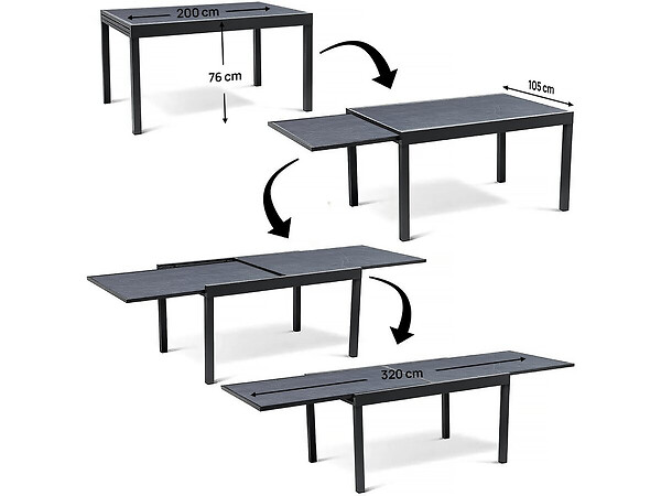 HABITAT ET JARDIN - Table extensible et chaises de jardin en aluminium "Lagos" - 200/320 x 105 x 76 cm - 10 chaises - Gris clair - large