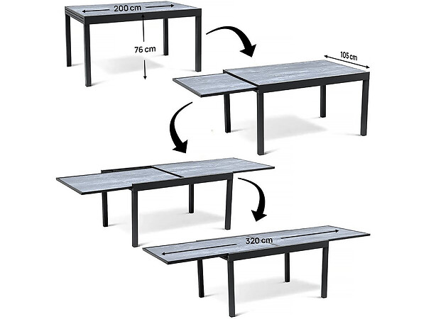 HABITAT ET JARDIN - Table extensible et chaises de jardin en aluminium "Lagos" - 200/320 x 105 x 76 cm - 10 chaises - Noir - large