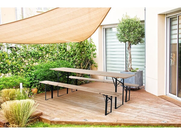 HABITAT ET JARDIN - Table de jardin brasserie pliante avec 2 bancs " Lisbonne " - 176 x 46 x 75 cm -  Marron - large
