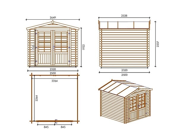 ALTANKA - Abri de jardin en bois - 6.25m2 - 2.5x2.5m - Ep. 28mm - Couleur: naturel - DOM521 - large