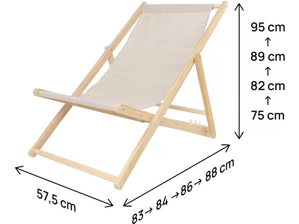 HABITAT ET JARDIN - Lot de 2 transats en bois "Chilienne" - 107 x 56.5 x 81 cm - Ecru - large