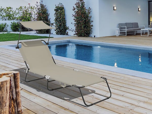 HABITAT ET JARDIN - Bain de soleil pliable "Lazy" - Avec pare soleil - Taupe - large