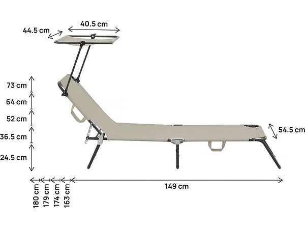 HABITAT ET JARDIN - Bain de soleil pliable "Lazy" - Avec pare soleil - Taupe - large