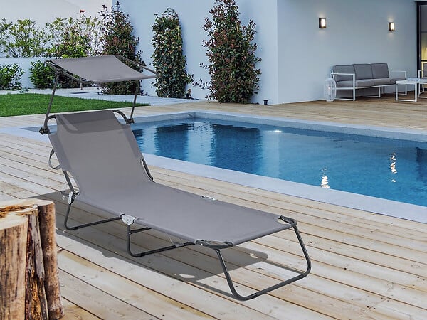 HABITAT ET JARDIN - Bain de soleil pliable "Lazy" - Avec pare soleil - Gris - large