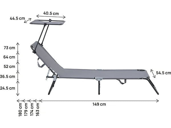 HABITAT ET JARDIN - Bain de soleil pliable "Lazy" - Avec pare soleil - Gris - large