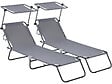 HABITAT ET JARDIN - Lot de 2 bains de soleil pliable "Lazy" - Avec pare soleil - Gris - vignette