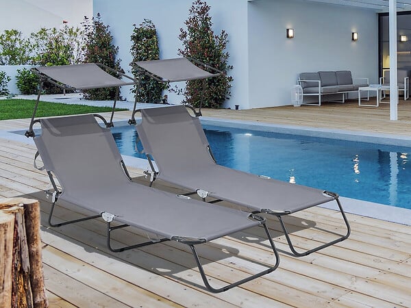 HABITAT ET JARDIN - Lot de 2 bains de soleil pliable "Lazy" - Avec pare soleil - Gris - large