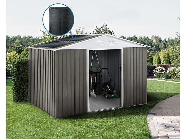 HABITAT ET JARDIN - Abri jardin métal "Dallas" -8.84m² avec panneaux solaires - Taupe - large