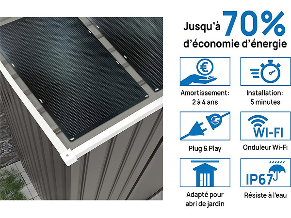HABITAT ET JARDIN - Abri jardin métal "Dallas" -8.84m² avec panneaux solaires - Taupe - large