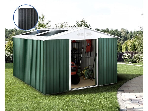 HABITAT ET JARDIN - Abri de jardin métal - "Rosas " - 10,85 m² avec panneaux solaires - Vert - large