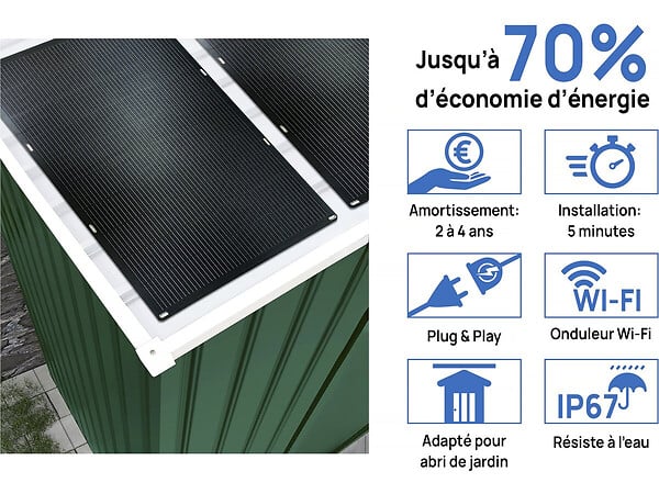 HABITAT ET JARDIN - Abri de jardin métal - "Rosas " - 10,85 m² avec panneaux solaires - Vert - large