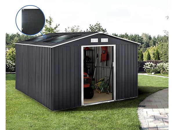 HABITAT ET JARDIN - Abri de jardin métal - "Vegas" - 12.98 m² avec panneaux solaires - Gris - large