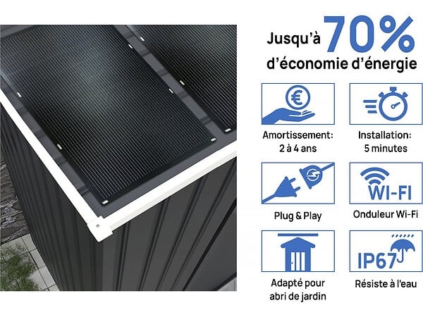 HABITAT ET JARDIN - Abri de jardin métal - "Vegas" - 7.06 m² avec panneaux solaires - Gris - large