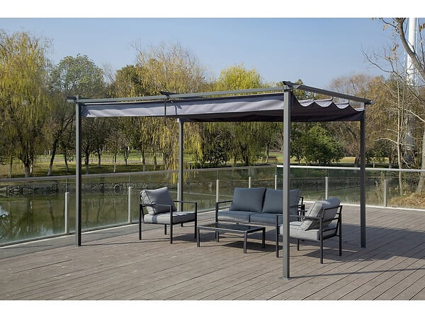 HABITAT ET JARDIN - Pergola en métal avec toit rétractable - 3 x 4 m - Gris - large
