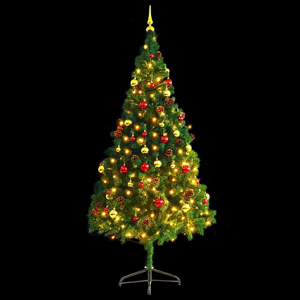 VIDAXL - vidaXL Arbre de Noël artificiel pré-éclairé avec boules vert 210 cm - large