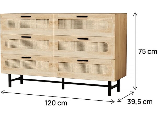 HABITAT ET JARDIN - Commode en bois et cannage "Harrison" - 120 x 40 x 75 cm - Beige - large