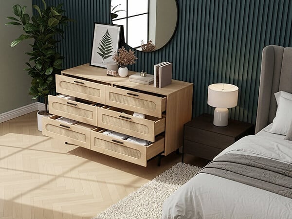 HABITAT ET JARDIN - Commode en bois et cannage "Harrison" - 120 x 40 x 75 cm - Beige - large