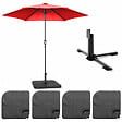 OVIALA - Parasol droit inclinable 3m et 4 dalles à lester remplissables rouge - Matera - vignette