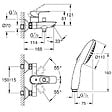GROHE - Pack mitigeur mécanique bain douche Start Loop chromé + Douchette 2 jets Vitalio Comf.110 et flexible - vignette