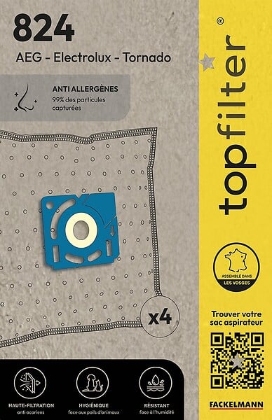 FACKELMANN - Lot 4 sacs aspirateur - Non-tissé polypropylène - 30 x 26cm - large
