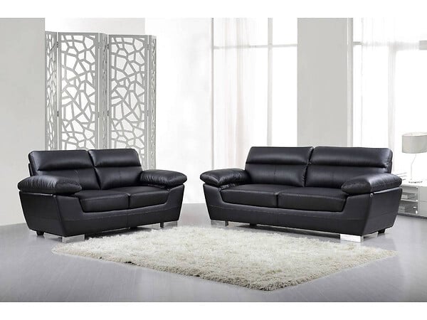 HABITAT ET JARDIN - Canapé fixe en cuir reconstitué et PVC "Dallas" - 210 X 88 X 90 cm - 3 places - Noir - large
