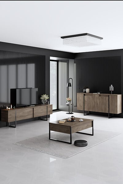 HABITAT ET JARDIN - Buffet en bois "Luxe" - 160 x 35 x 80 cm - Noyer Noir - large