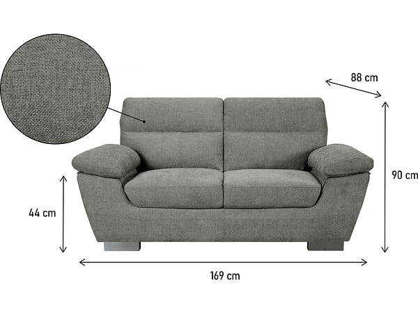 HABITAT ET JARDIN - Canapé fixe en tissu "Dallas" - 169 x 88 x 90 cm - 2 places - Gris - large