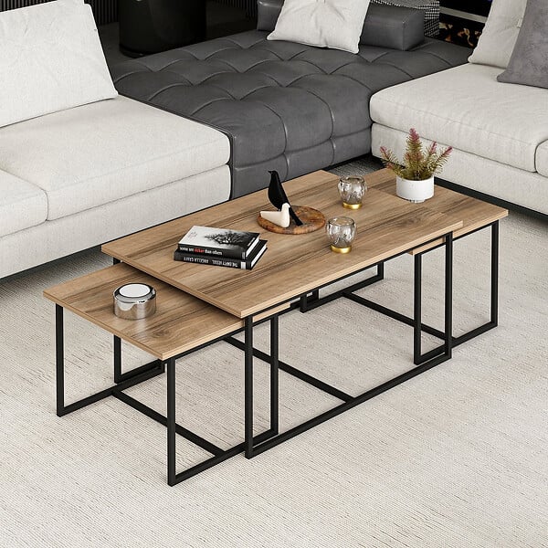 HABITAT ET JARDIN - Table gigogne (3 pièces) en bois "Levada" - 90 x 60 x 42 cm - Noyer - large