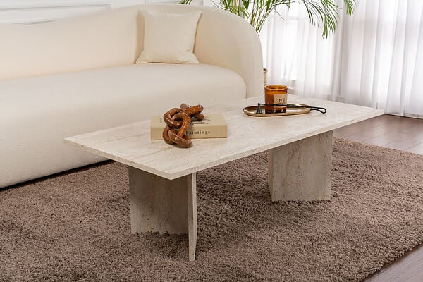 HABITAT ET JARDIN - Table basse en bois "Sabin" - 60 x 119 x 40 cm - Travertin - large