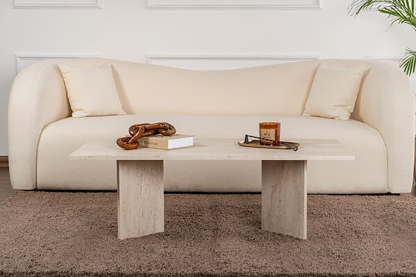 HABITAT ET JARDIN - Table basse en bois "Sabin" - 60 x 119 x 40 cm - Travertin - large