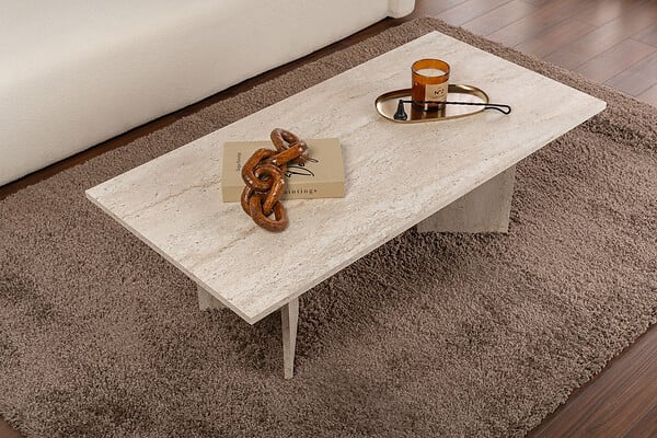 HABITAT ET JARDIN - Table basse en bois "Sabin" - 60 x 119 x 40 cm - Travertin - large
