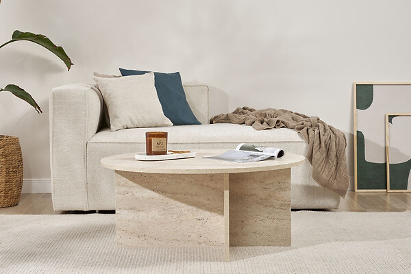 HABITAT ET JARDIN - Table basse en bois "Soleil" - 90 x 90 x 40 cm - Travertin - large