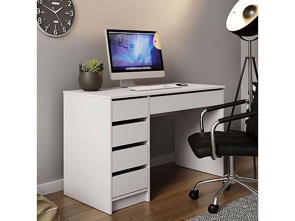 HABITAT ET JARDIN - Bureau en bois 5 tiroirs "Malika" - 120 x 75 x 55 cm - Blanc - large