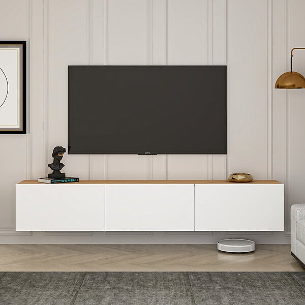 HABITAT ET JARDIN - Meuble TV en bois "West" - 150 x 32 x 30 cm - Pin blanc de l'Atlantique - large