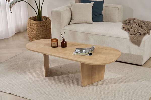 HABITAT ET JARDIN - Table basse en bois "Ovalis" - 130 x 65 x 40 cm - Chêne - large